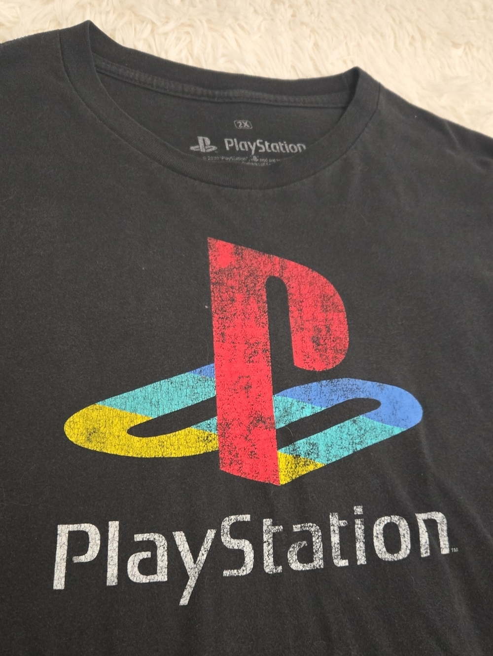 Sony Black PlayStation Logo T-Shirt with Red, Yellow, Blue and Teal Accents